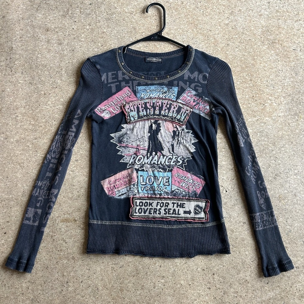 VINTAGE Y2K Skinny Minnie Sz S Western Southern Nashville Cowgirl Slim Top